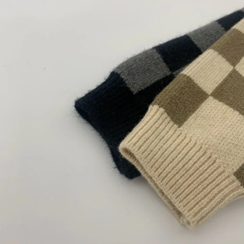 Детский свитер клетчатый пуловер рубашка для мальчиков и девочек теплый вязаный