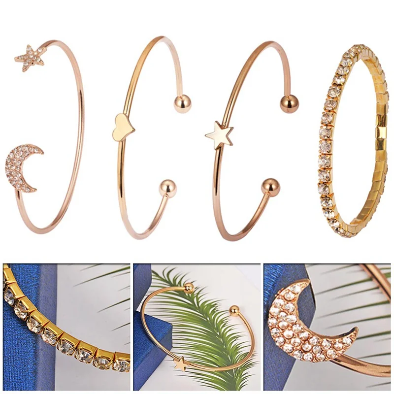 

Women Bracelets Bohemian Pentagram Peach Hearts Stars Moon Open Bracelet For Women Fashion Apparel Jewelry Gifts