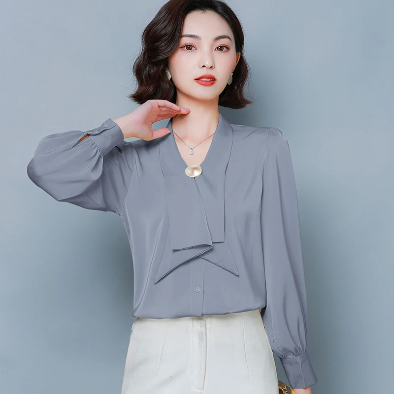 Блузка женская шифоновая с V-образным вырезом элегантная рубашка в Корейском