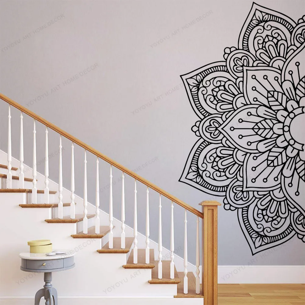 Виниловая наклейка на стену с изображением полумандалы, художественные наклейки для спальни, украшение для комнаты, для медитации, йоги, декоративные обои QQ1035