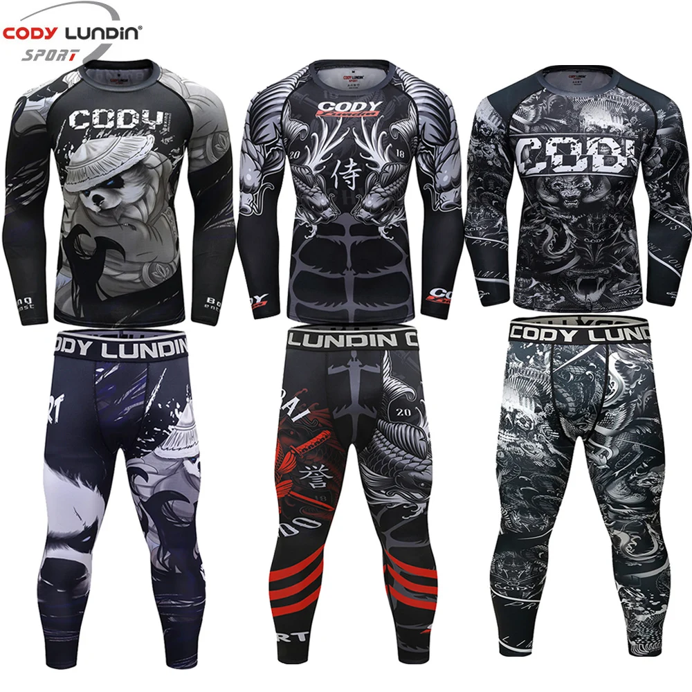 Новинка Bjj Gi MMA компрессионная футболка Rashguard для мужчин + Брюки комплекты одежды