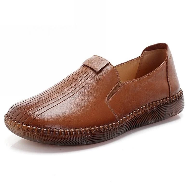 

2021 New Handmade Genuine Leather Autumn Women Shoes Mother Loafers Female Slip-On Soft Bottom Flat Casual Single Platform Shoes