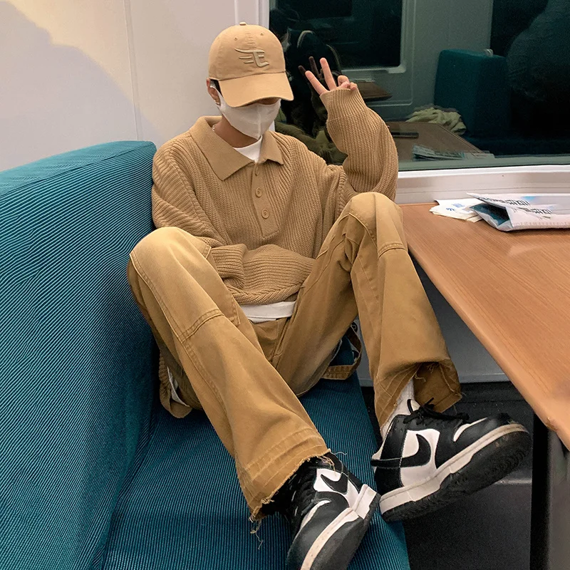 Brown Baggy Jeans Men Fashion Retro Casual Wide-leg Jeans Men Streetwear Loose Hip-hop Straight Denim Pants Mens Trousers M-2XL