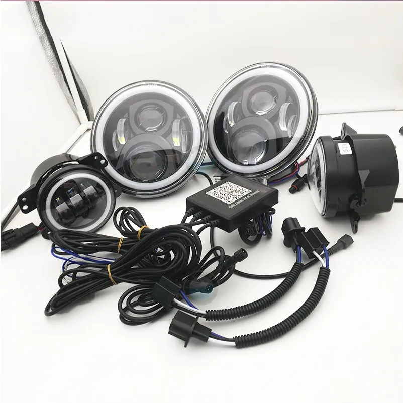 

Top Sell RGB Round LED Headlight 7" 48w Fog Lamp 4" 30w With DRL Turn Sign For Jeep Wrangler Offroad Led Light