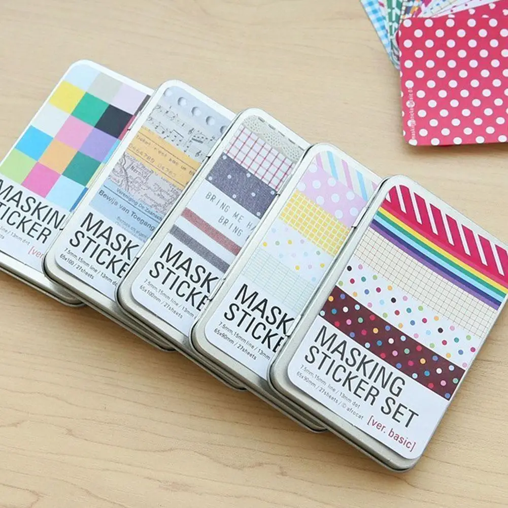 

1pcs Vintage Iron Box Creative Rainbow Striper Journal Colorful Stickers Scrapbooking Cute Sticker Supplies Stationer Flake P9K4