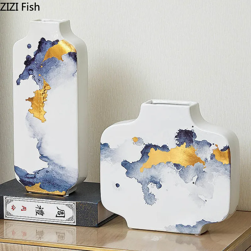 

Ceramic Antique Ink Vase Zen Ornaments Living Room Flower Arrangement Dried Flower Entrance Home Decoration Accessories Modern