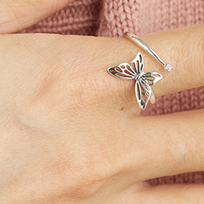 

925 Silver Ring Butterfly Open Rings for Women Vintage Rings for Girls Wedding Jewelry