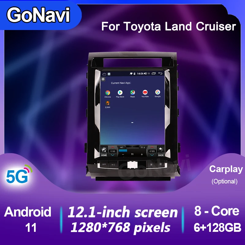 Автомобильная магнитола GoNavi для Toyota Land Cruiser Android 11 аудио DVD MP5 интеллектуальная
