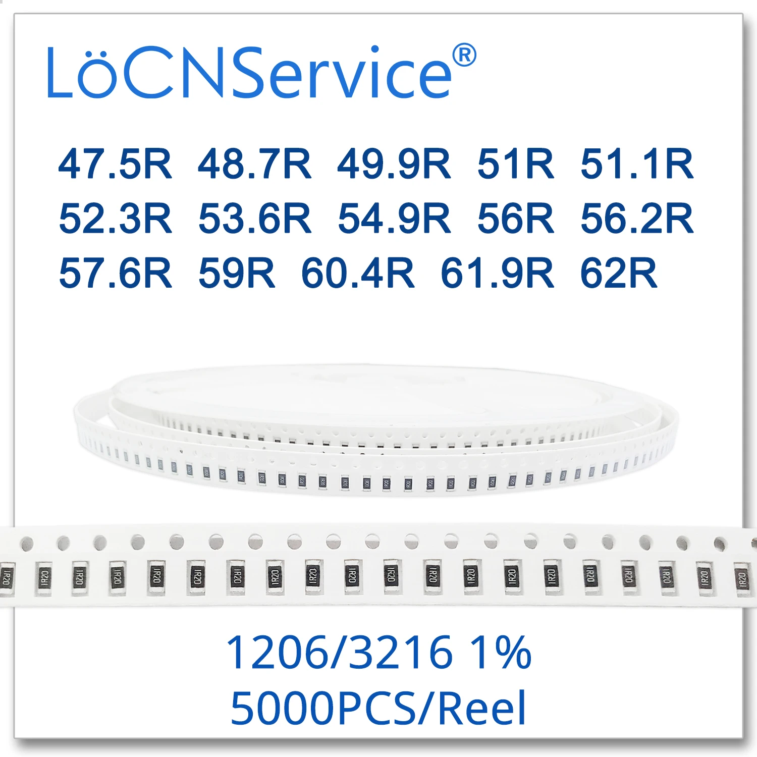 LoCNService 1206 1% 5000 шт. 47.5R 48.7R 49.9R 51R 51.1R 52.3R 53.6R 54.9R 56R 56.2R 57.6R 59R 60.4R 61.9R 62R 3216 резистор Ом |