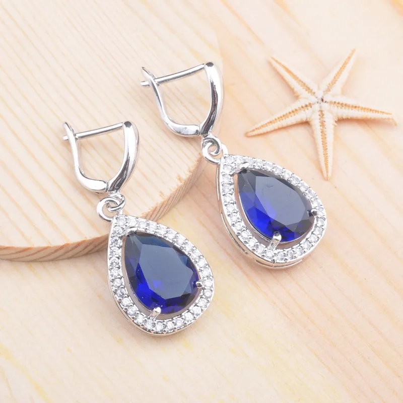 Комплект из колье серёг и кольца с голубым кристаллом | Украшения аксессуары