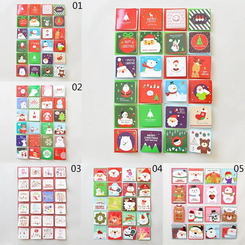 

16/20/24 Pcs Christmas Greeting Card Kids Mini Christmas Blessing Greeting Cards Envelope New Year Postcard Gift Card Xmas