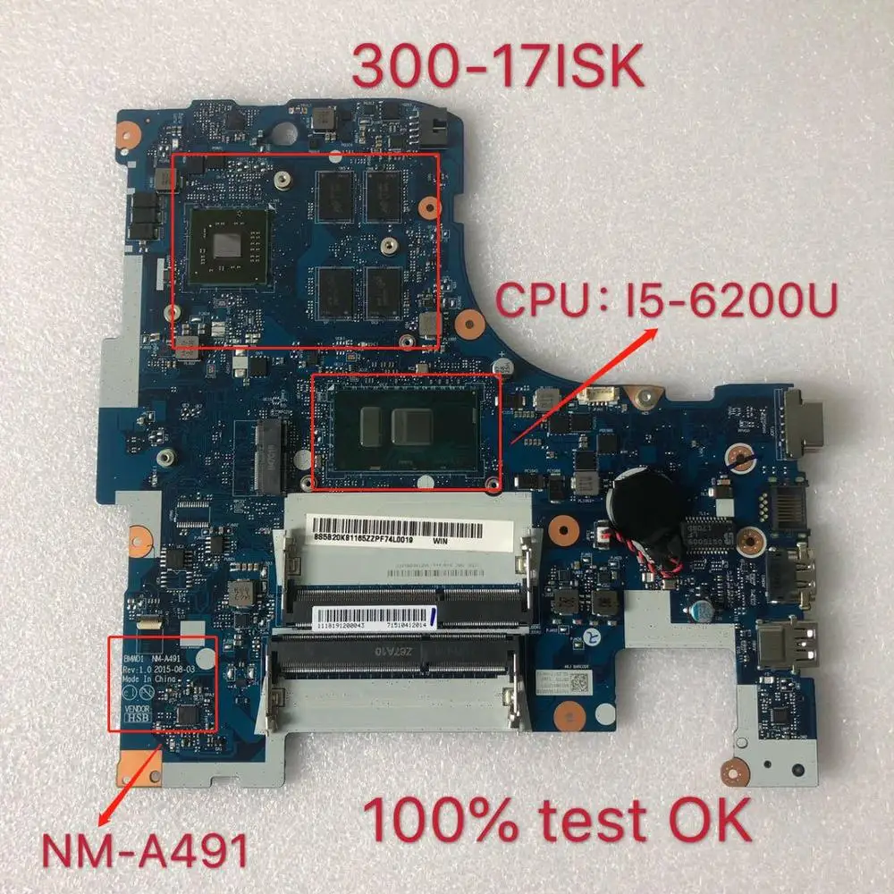 Для NM A491 материнская плата mãe do ноутбук для lenovo ideapad 300 17isk оригинальная I5 6200U 100%