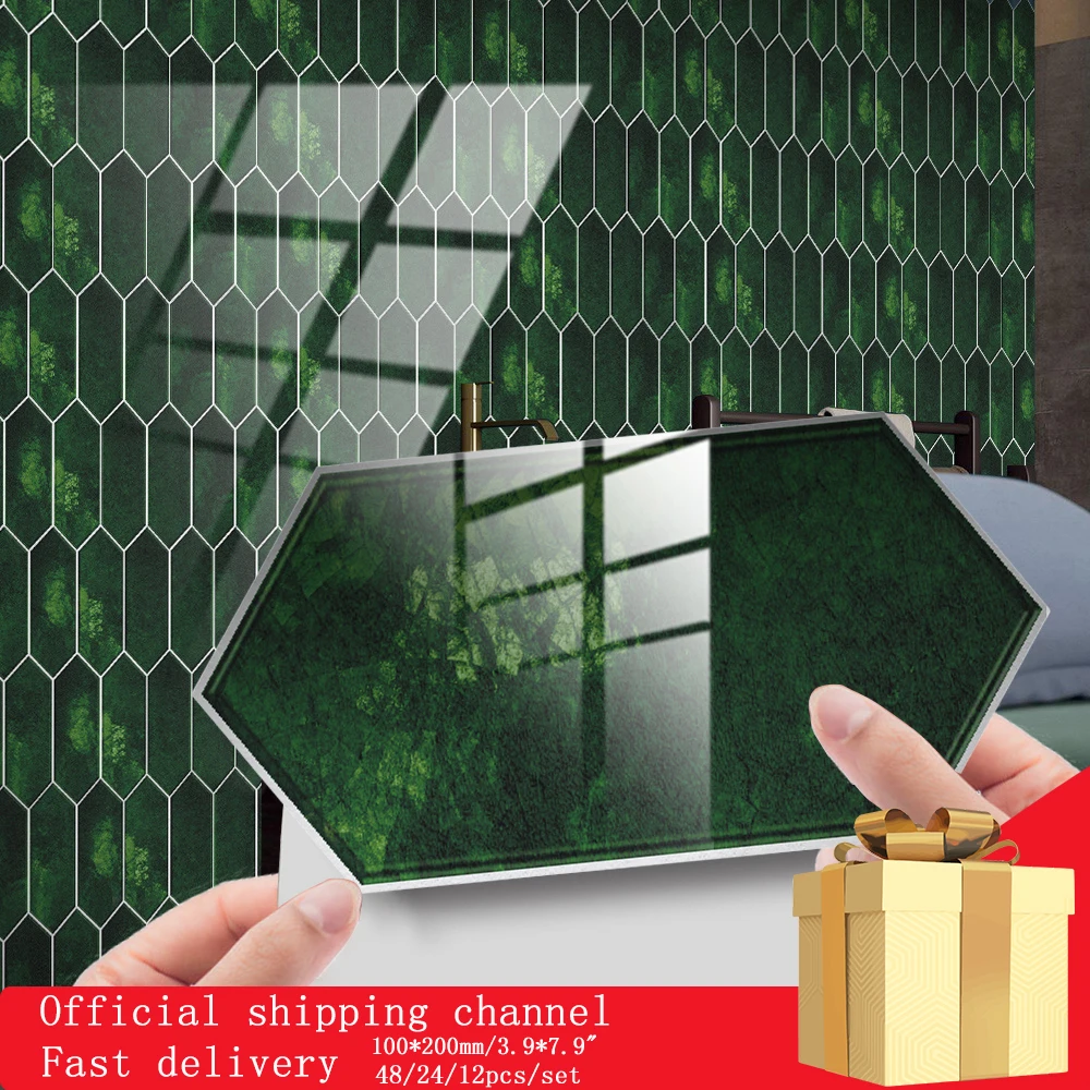 

Retro Dark Green Diamond Arrow Shaped Crystal Tile Stickers Self-adhesive Wallpapers Home Kitchen Renovation Wall Stickers
