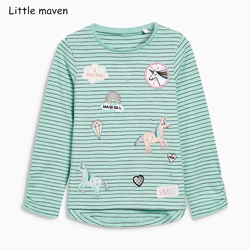 

Little Maven Children Brand Baby Girl Clothes 2018 Autumn New Girls Cotton Long Sleeve O-neck Striped Letter T Shirt 51091