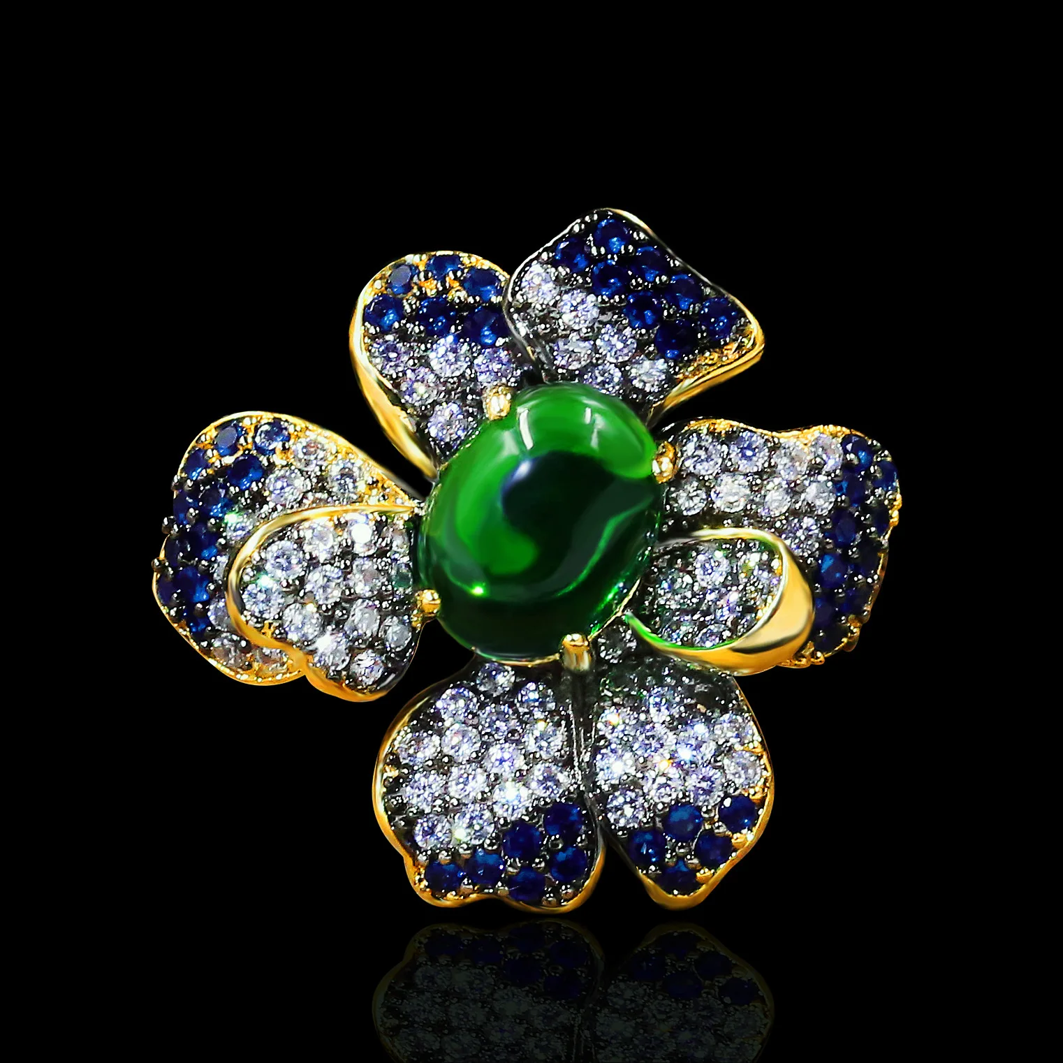 

2021 New Color Flower Zircon Ring Emerald Jewelry Elegant Atmosphere Women's 925 Silver Ring Banquet Jewelry