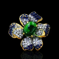 2021 new color flower zircon ring emerald jewelry elegant atmosphere womens 925 silver ring banquet jewelry