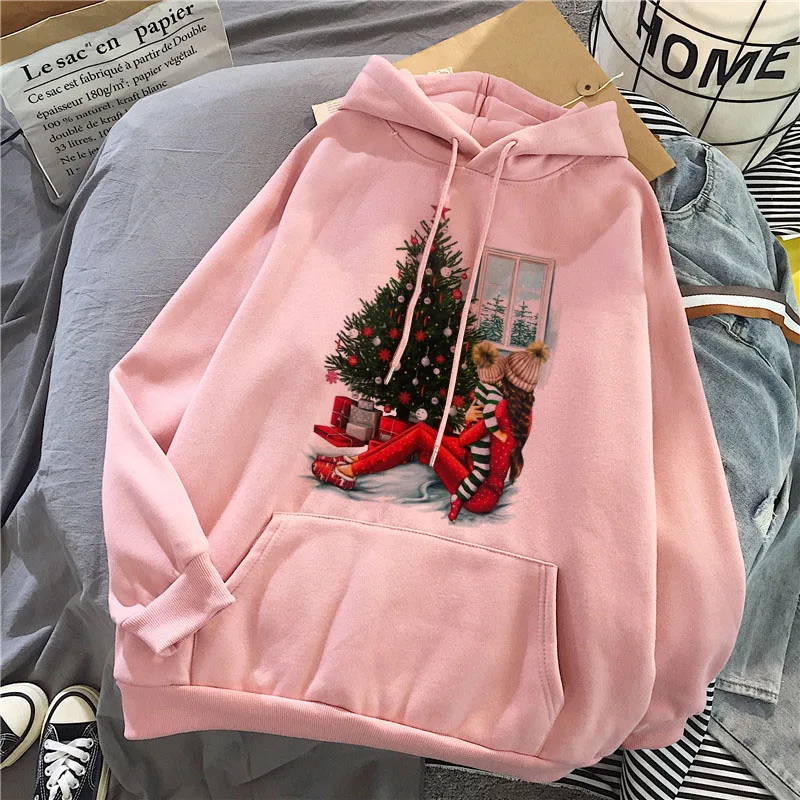

Sweatshirt Christmas Clothes Happy New Year Hoodies Kpop Oversized Women Clothes Winter O-neck Pullover Long Sleeve Harajuku