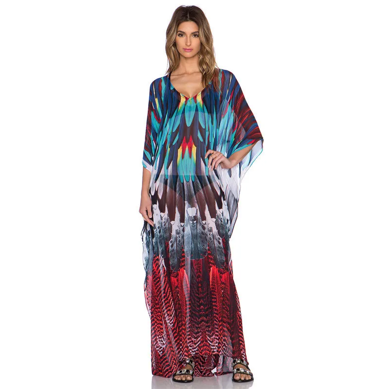 Женская пляжная одежда длинное платье в богемном стиле модная парео накидка