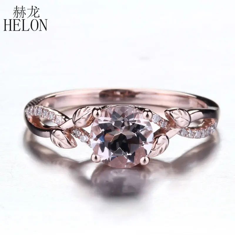 

HELON 6 мм круглый морганитное кольцо Твердые 10 к розовое золото проложить Природные Алмазы Gemtones Обручение кольцо для Для женщин, подарок на де...