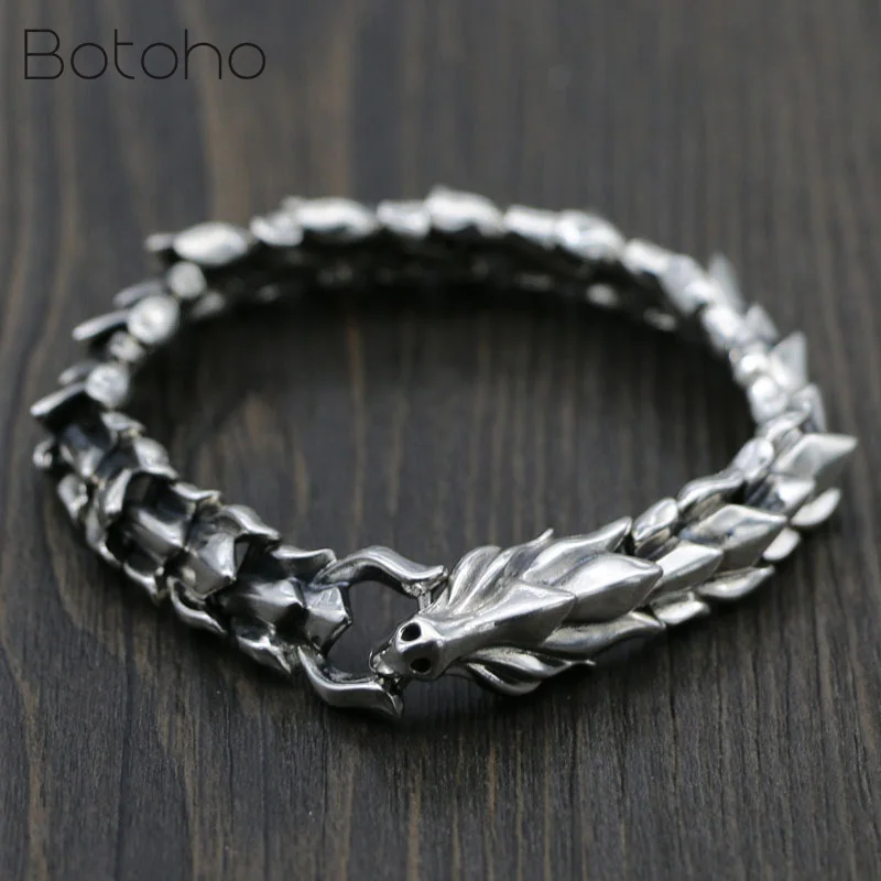 Браслет из серебра 925 пробы с цветными драконами для мужчин винтажный браслет