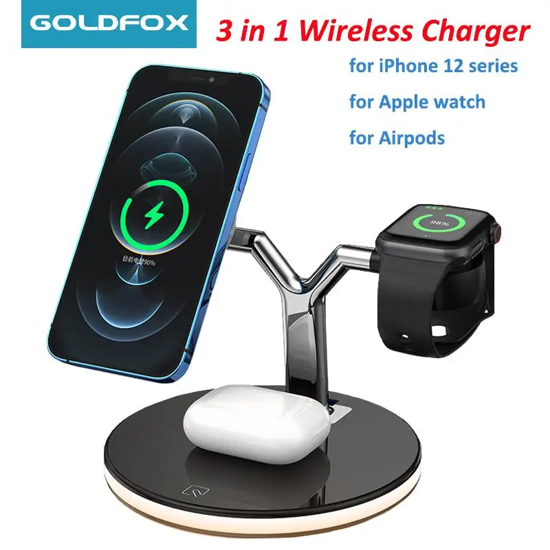 

Беспроводная зарядная станция 3 в 1, магнитная, 15 Вт, для iPhone 12 pro max, 12mini, Airpods, iWatch SE 6, 5, 4, 3