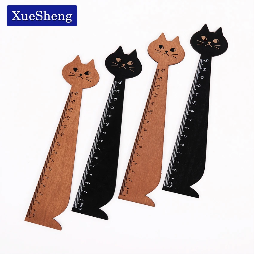 

1PC Wood Straight Ruler Black Wood Color Lovely Cat Shape Ruler Office Supplies Gift for Kids School Supplies 15cm