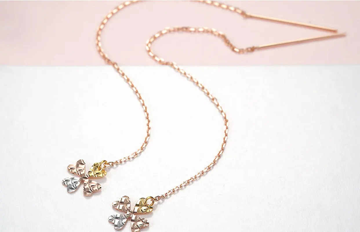 Деликатные 83 мм трехцветные серьги для пирсинга с цветком AU750 четырехлистный