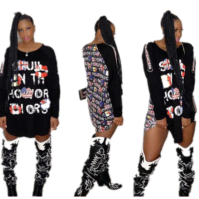 

Hot Sale Spring Women Letter Print Straight Long T-shirt Wholesale Classic Streetwear Femme O Neck Long Sleeve Tee Female Top