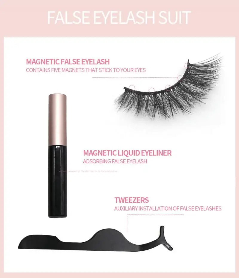 

3 Pairs Of 3D Magnetic Waterproof Eyeliner Liquid False Eyelashes Set Long-lasting Magnet Eyelashes TSLM1
