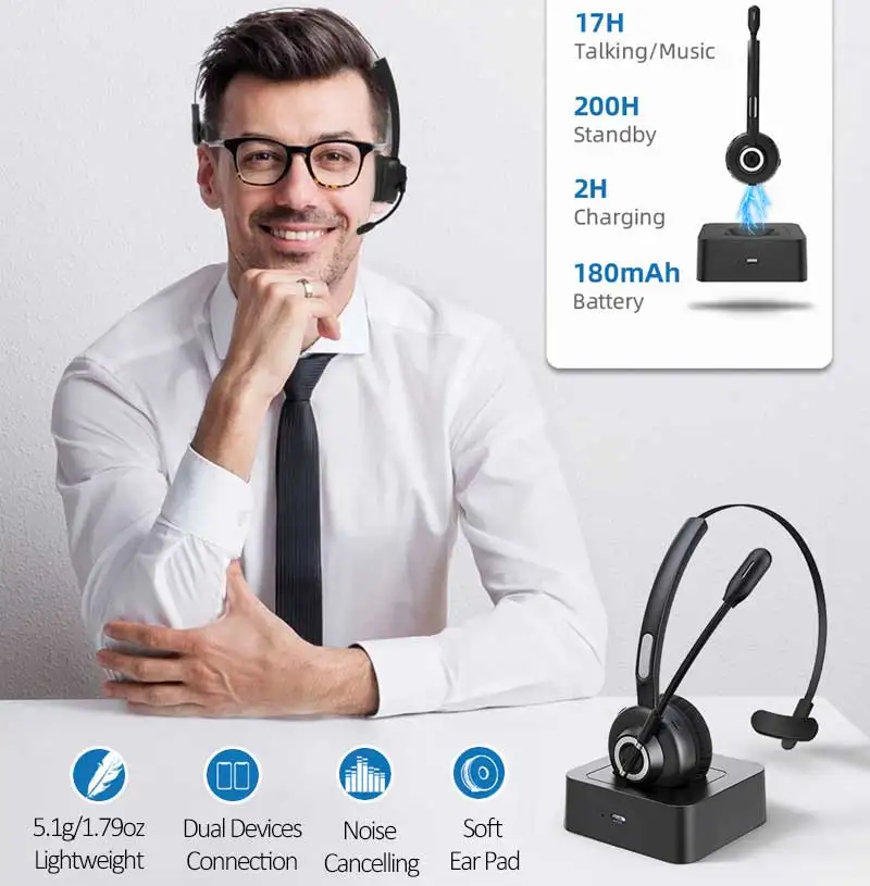 

Профессиональная офисная беспроводная гарнитура, Bluetooth-наушники для Skype, сотового телефона, CVC6.0, Поддержка музыки A2DP