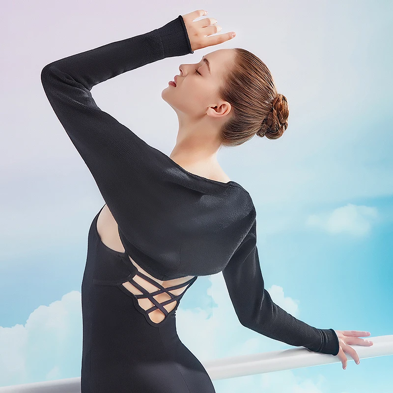 Женский балетный трико свитер с запахом топы для танцев вязаное пальто теплая