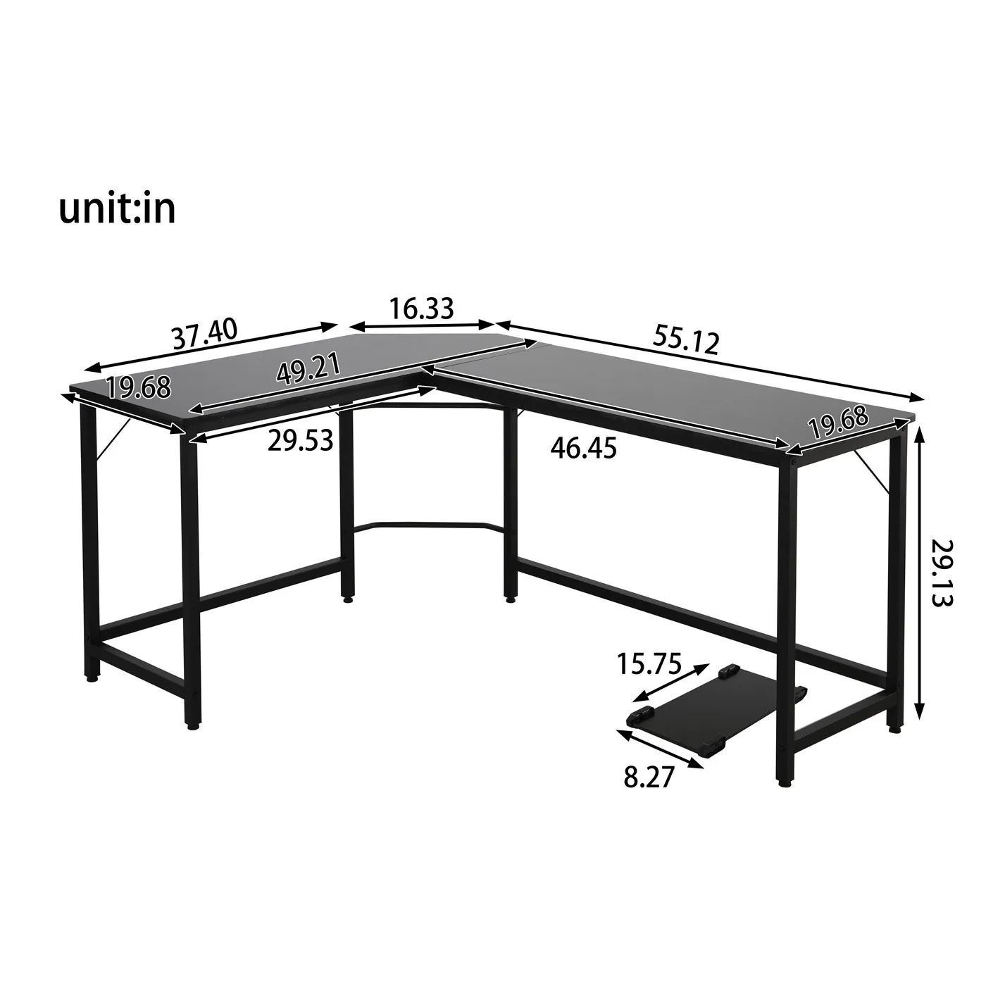 

Wooden Computer Desk With Metal Frame, Industrial Style L-shaped Computer Table for Home Office