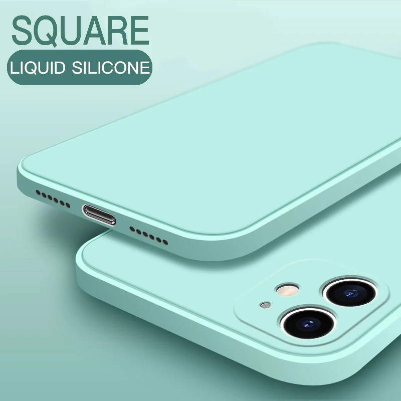 

Original Square Liquid Silicone Phone Case For iPhone 13 12 11 Pro Max Mini X XR XS Max 7 8 6 6S Plus SE 2020 Shockproof Cover