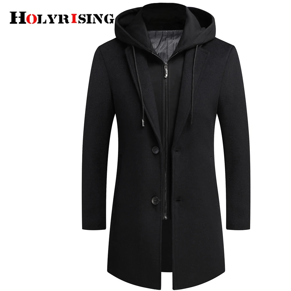 

Holyrising men Long detachable Hood woolen coat Fashion men coat jacket M-4XL manteau homme men wool Jackst 19041-5
