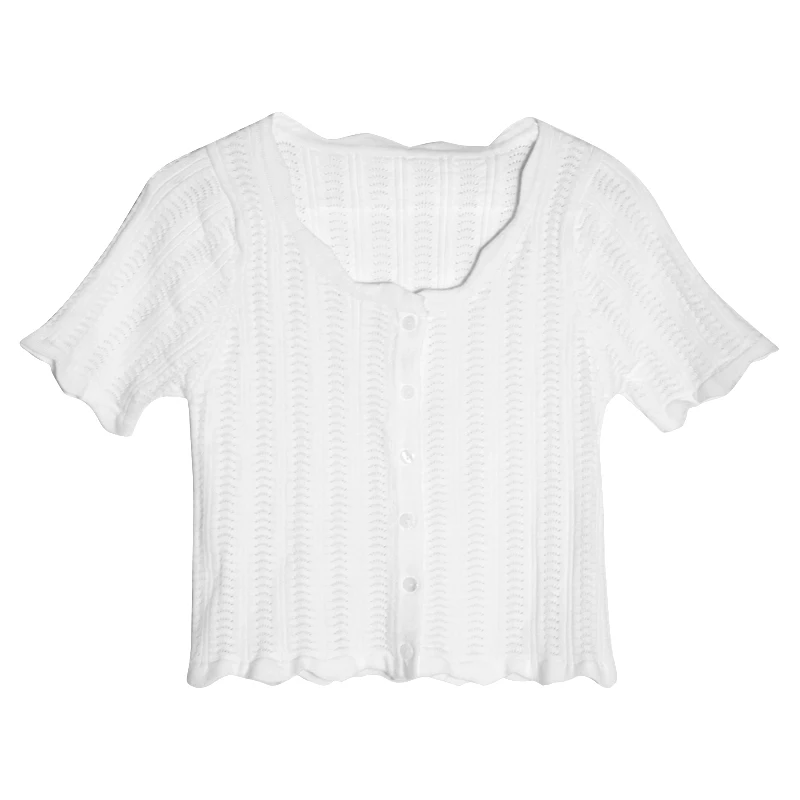 

The Smallest Sea Korean Style Short-Sleeved Cardigan for Women 2021 Spring New Slim Fit Slimming Thin Knitwear Short Top