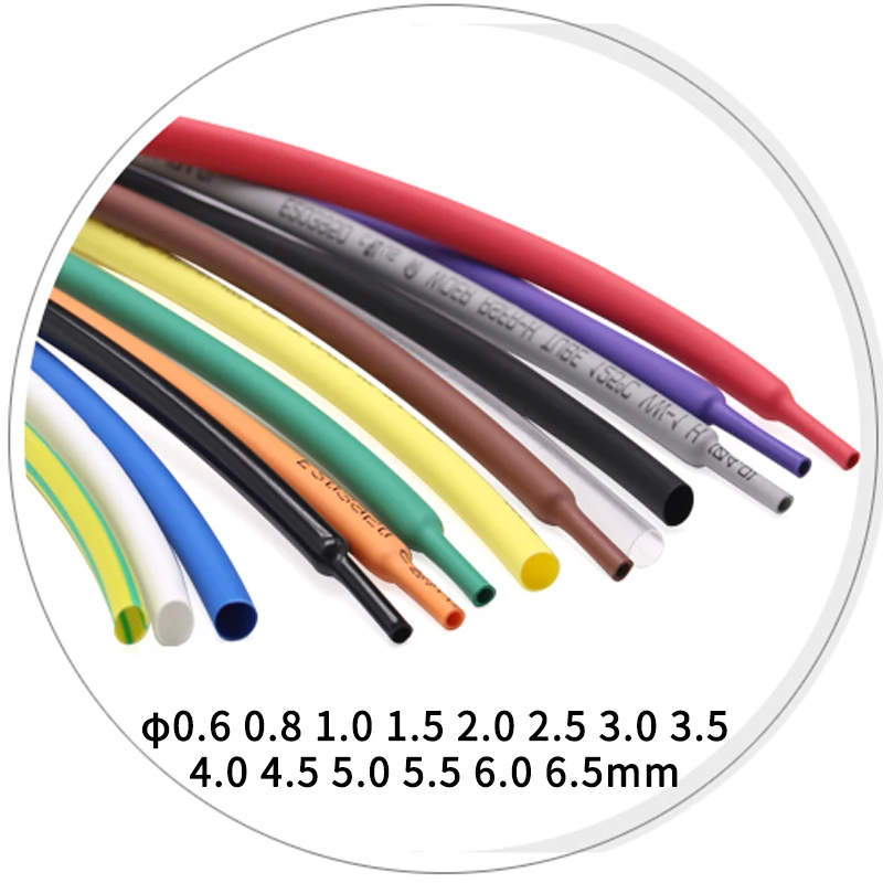 

5M Diameter 0.6 0.8 1 1.5 2 2.5 3 3.5 4 4.5 5 5.5 6 mm Polyolefin Heat Shrink Tube 2:1 Shrink Ratio Insulated Cable Sleeve