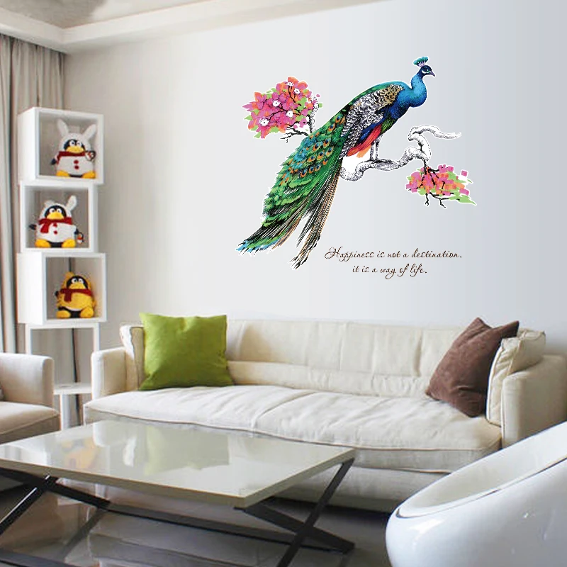 

Fun Peacock Decal Removable PVC Mural Poster For Bedroom Decoration Wall Art MURAL Drop Shipping