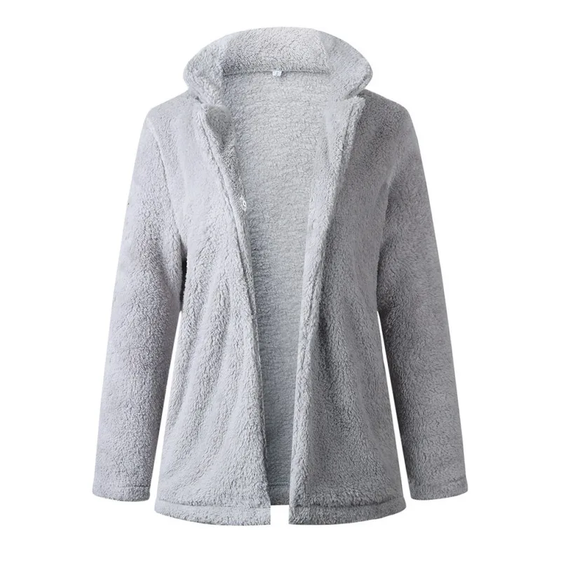 

Long Sleeve Warm Cashmere Wool Coats Autumn Winter Women Coat Loose Solid Color Lapel Casual Pocket