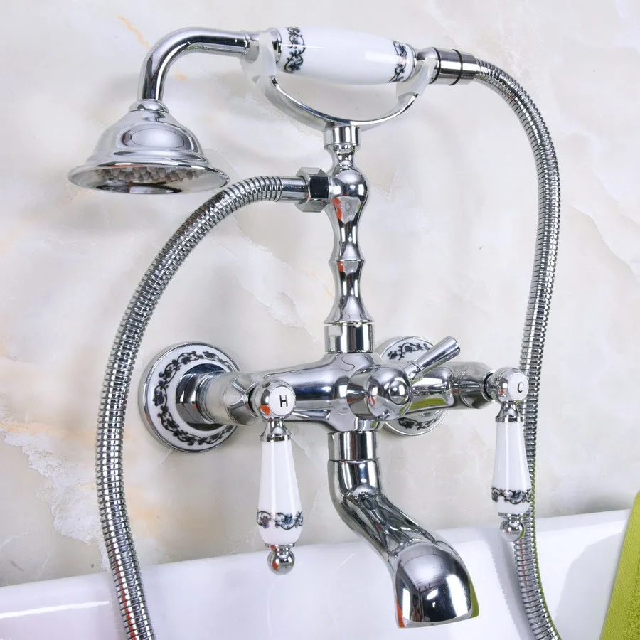 chrome brass bathroom tub faucet whand shower sprayer clawfoot mixer tap wall mounted kna207 free global shipping