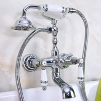 Chrome Brass Bathroom Tub Faucet W Hand Shower Sprayer Clawfoot Mixer Tap Wall Mounted Kna207