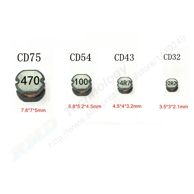 50 шт./лот SMD силовой индуктор CD32 CD43 CD54 CD75 10uH 22uH 33uH 47uH 100uH 470uH 100 220 330 470 101 471 5mm5.2x4.5mm|power