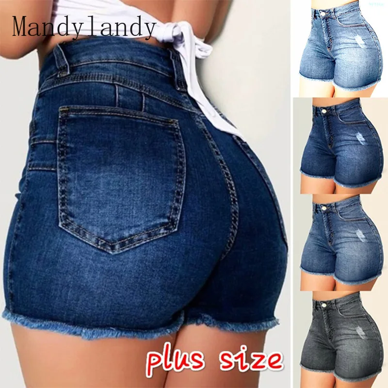 

Mandylandy рваные Для женщин Короткие джинсы Высокая талия стрейч Джинсовые укороченные брюки летние тонкие подходит попой лифтинг джинсы шорт...