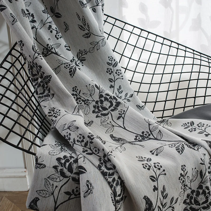 

Curtains for Living Room Cotton and Hemp Curtain Fabric with Butterfly Jacquard
