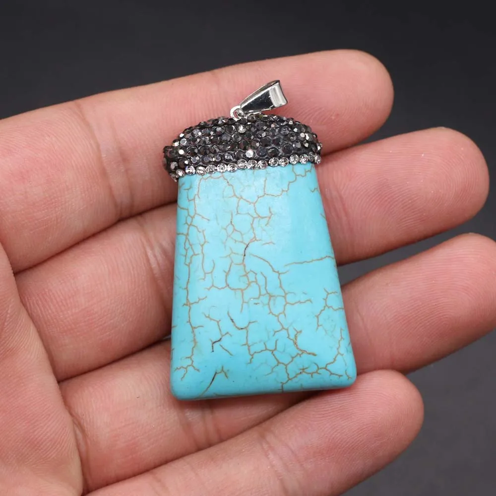 

Natural Stone Rectangle Turquoises Charm Pendant for Women Gifts Jewelry Making DIY Necklace Bracelet Accessories Size 25x45mm
