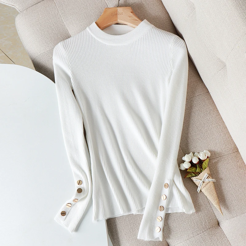 Женская Повседневная Базовая осенне-зимний плотный свитер пуловеры с кнопками