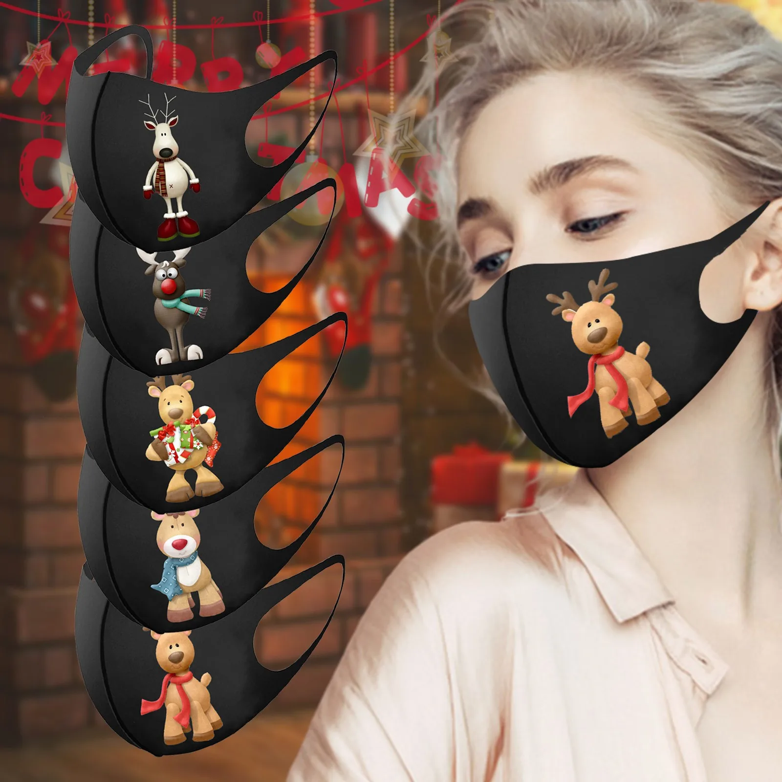 

5PCS Masks Cloth Mask Print sun Protection Breathable Is Not A Disposable Washable