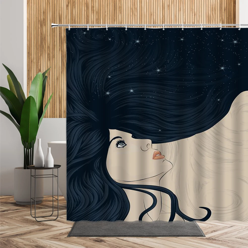

Beauty Shower Curtain Handpainted Art Girl 3D Printing Room Decoration Background Bathtub Screen Fabric Waterproof Bath Curtains