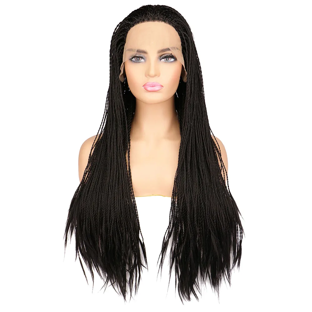 

QQXCAIW 26Inch Braided Wig Synthetic Lace Front Wigs for Black Women Long Hair Lace Wig High Temperature Fiber Cosplay Wigs
