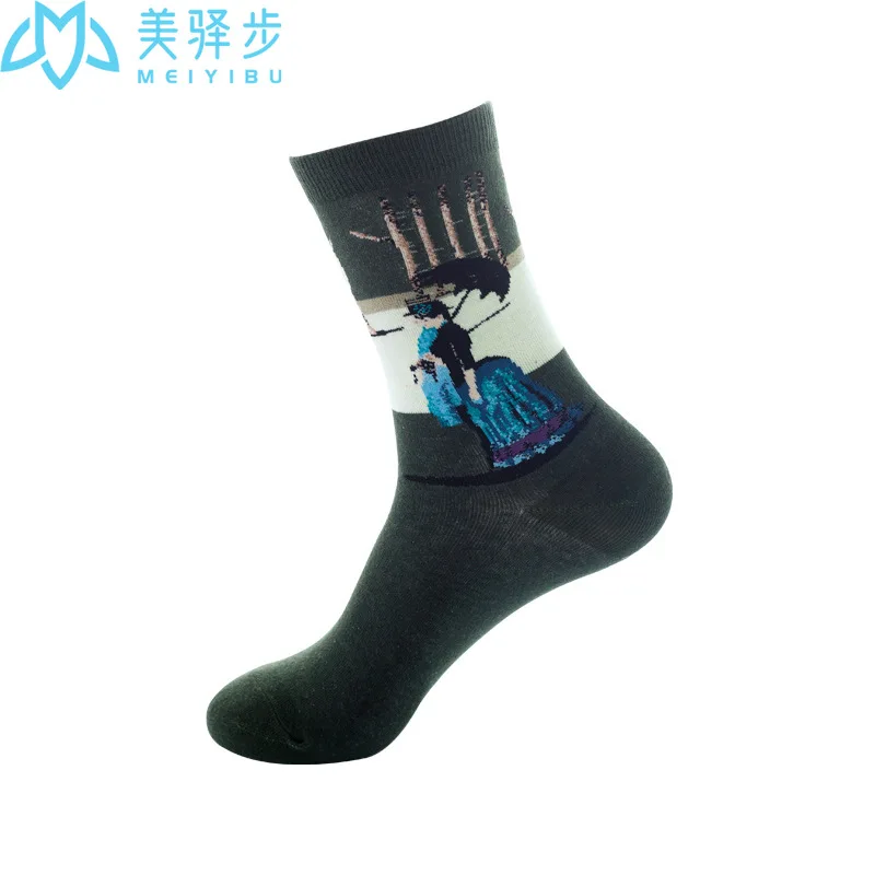 100 Pairs Oil Painting Socks Adult Socks Women's Cotton Fashion Stockings Men's Socks Fashionable