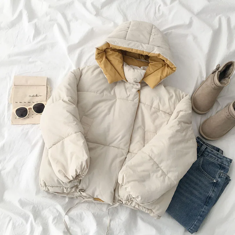 beige Осенне-зимнее корейское пальто, куртка, Женская хлопковая стеганая одежда, теплое однотонное пальто с длинным рукавом, новая одежда - Цвет: beige